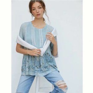 Anthropologie Raga embroidered tunic light blue